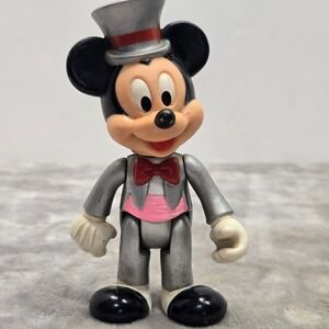 Vintage 80s Arco Disney Mickey Mouse Silver Tuxedo Top Hat Action Figure